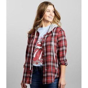 Plaid Button Down Hooded Shirt Jacket